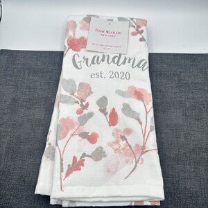 Isaac Mizrahi Kitchen Towels Grandma Est. 2020 NEW YORK Set of 2 Pink Grey Cotto